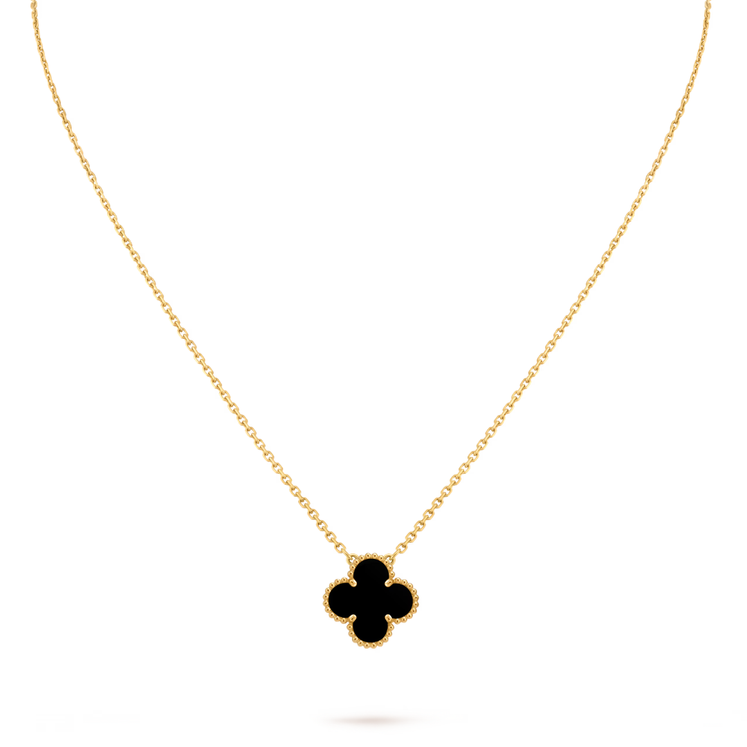 Collar Trébol Negro Solitario – Baño de Oro 18K