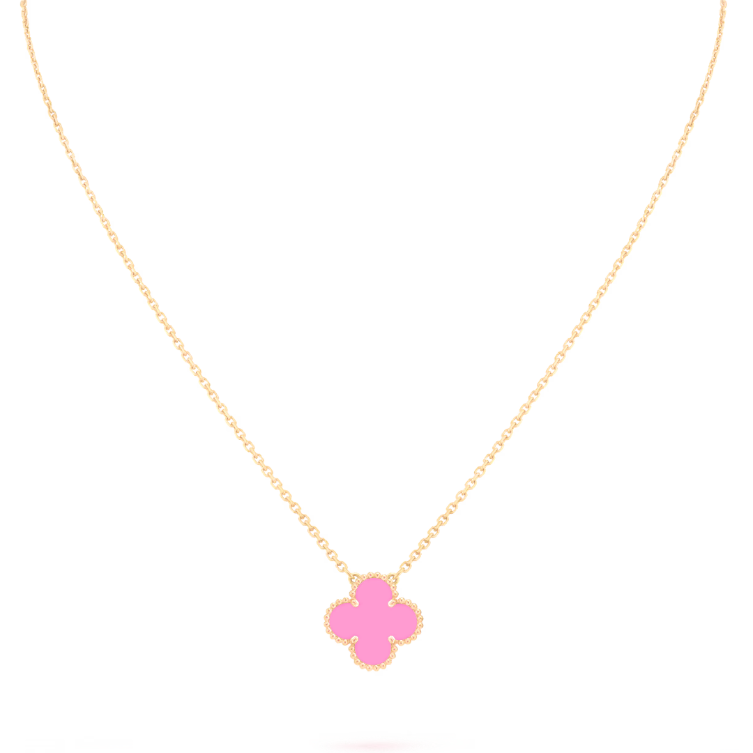 Collar Trébol Rosa Solitario – Baño de Oro 18K