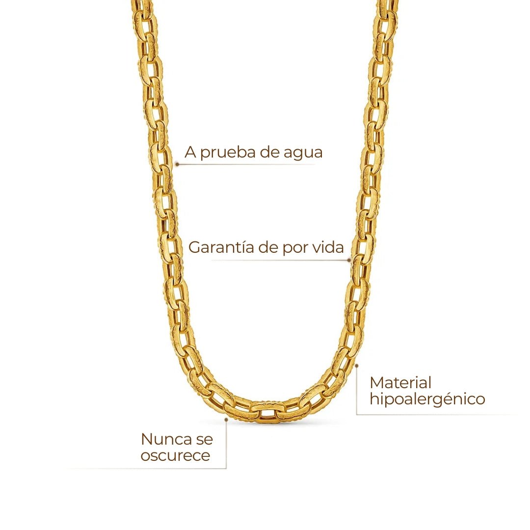 Collar ZAYA de eslabones gruesos estilo chunky, baño de oro 18K; hipoalergénico, a prueba de agua, no se oscurece y con garantía de por vida.
