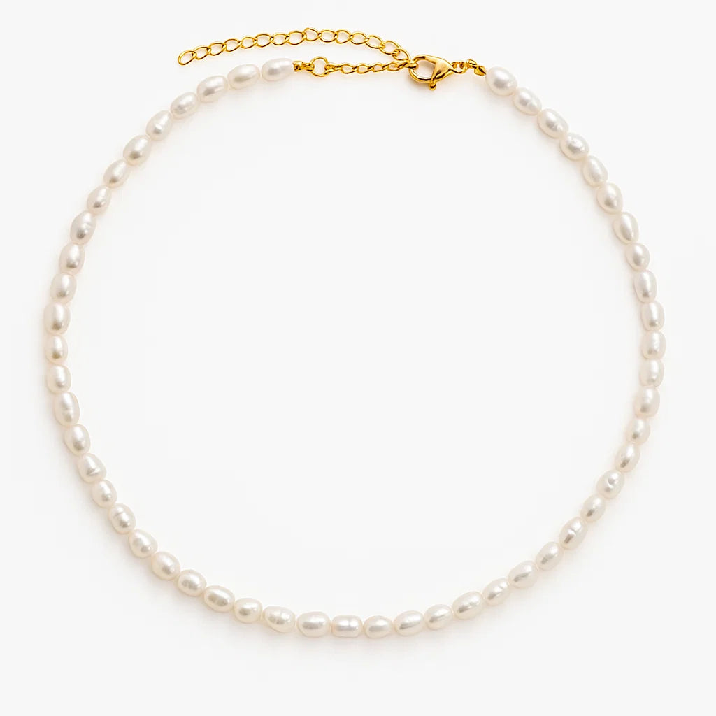 Gargantilla ZAYA de perlas naturales de agua dulce, ajustable, baño de oro 18K; hipoalergénico, a prueba de agua y con garantía de por vida