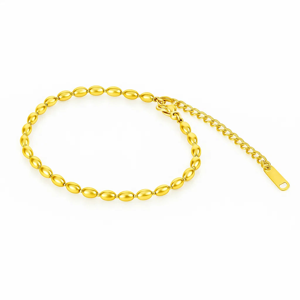 Pulsera ZAYA de esferas pulidas, baño de oro 18K, ajustable; hipoalergénica, a prueba de agua y con garantía de por vida