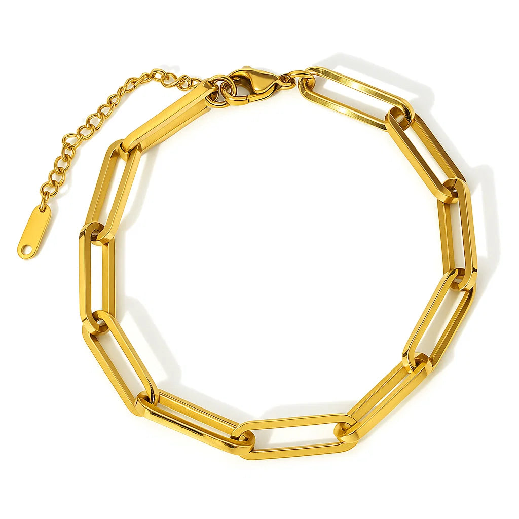 Pulsera ZAYA de eslabones tipo paperclip, baño de oro 18K; hipoalergénica, a prueba de agua, no se oscurece y con garantía de por vida