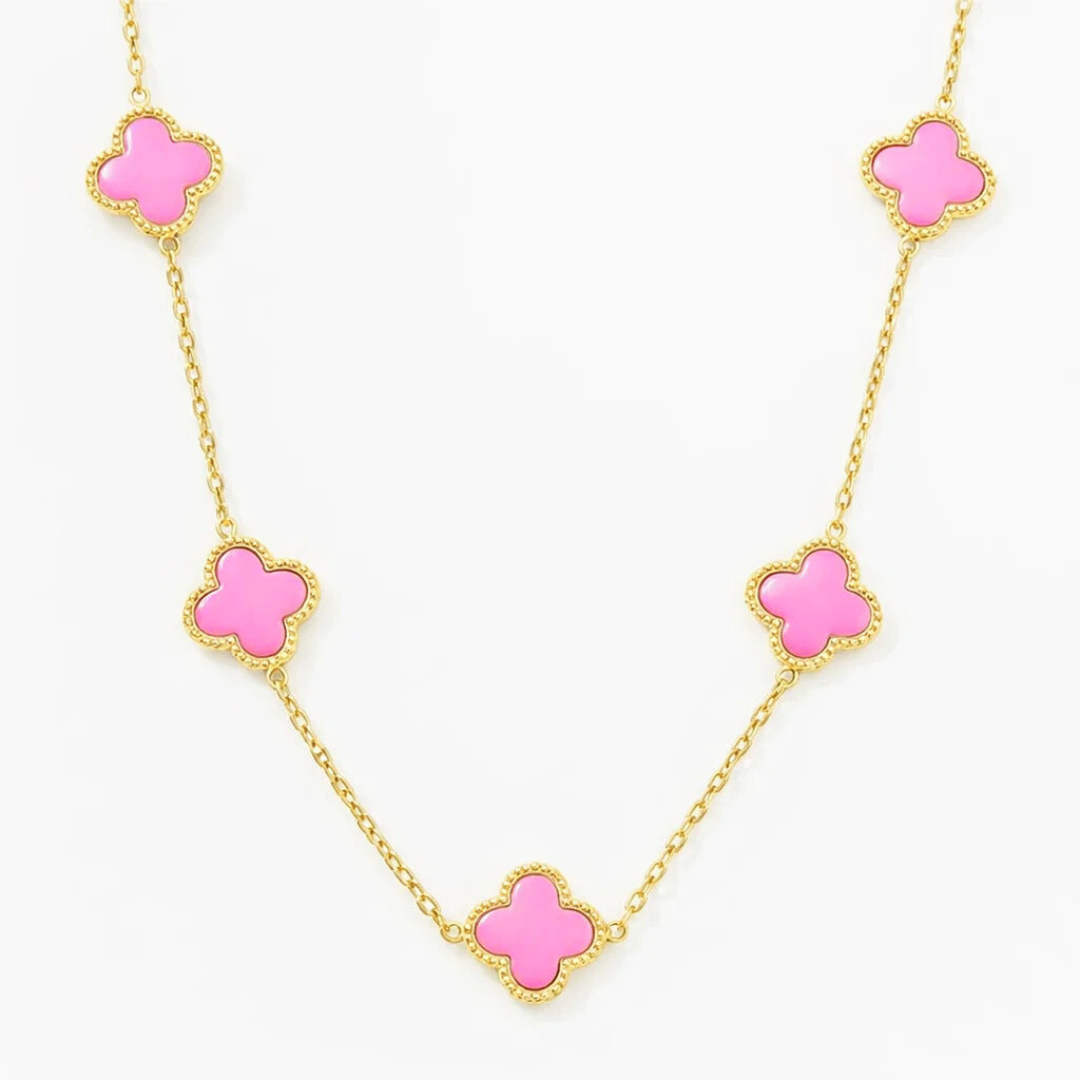 Collar Trébol Rosa – Baño de Oro 18K
