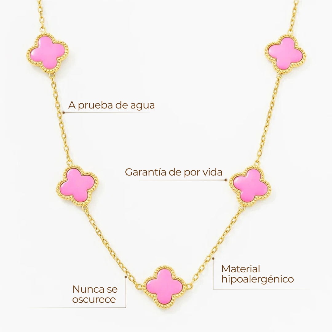 Collar Trébol Rosa – Baño de Oro 18K