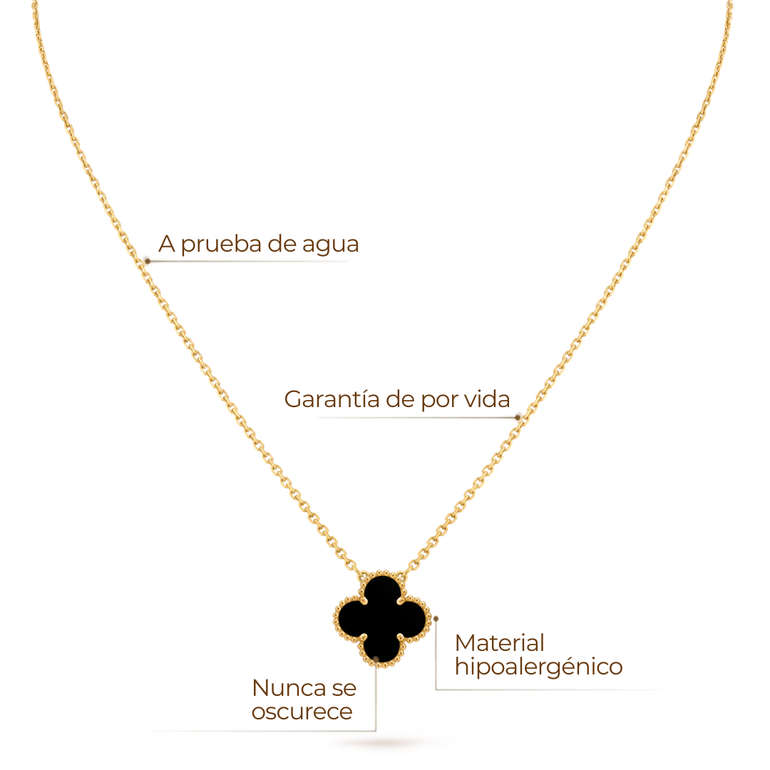 Collar Trébol Negro Solitario – Baño de Oro 18K