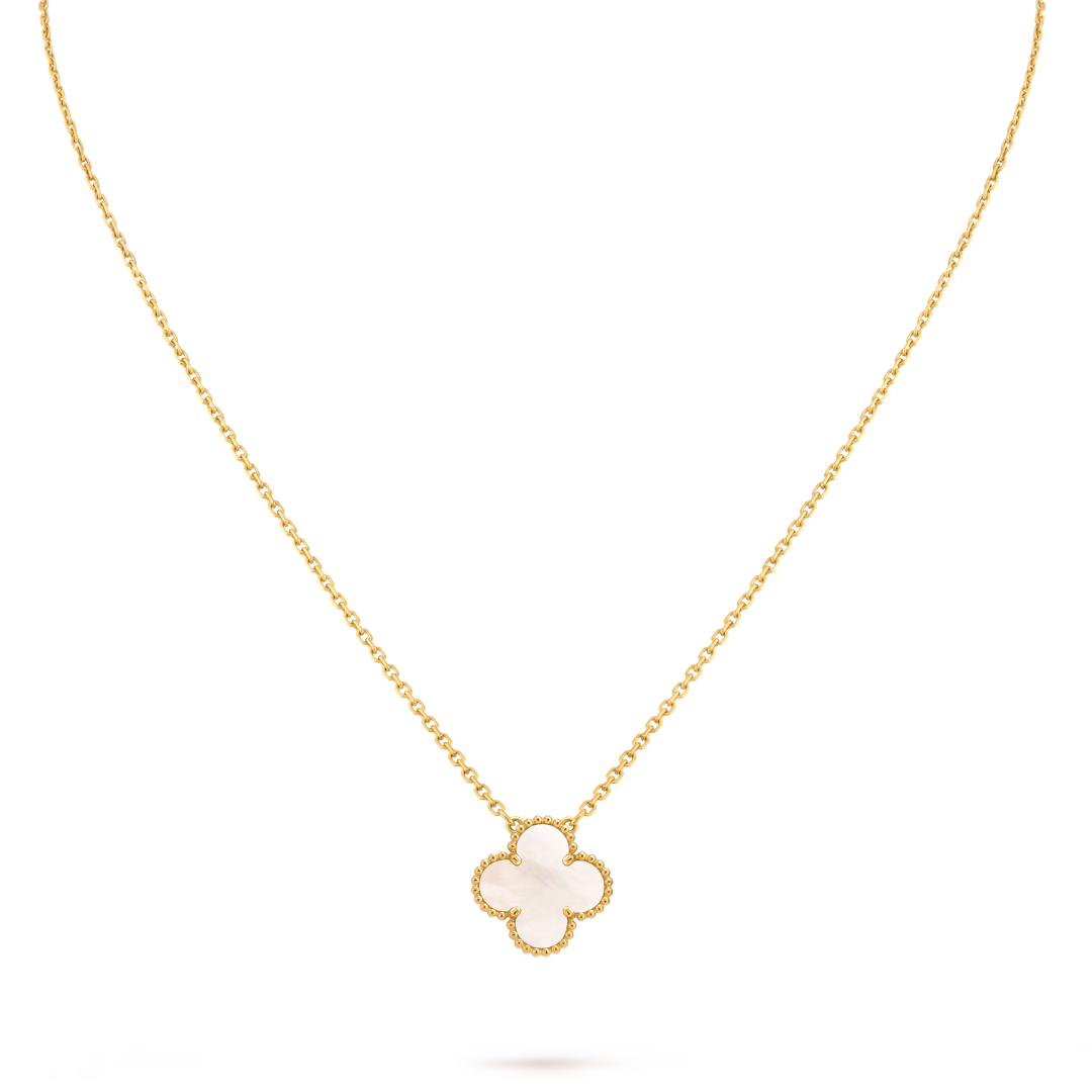 Collar Trébol Blanco Solitario – Baño de Oro 18K