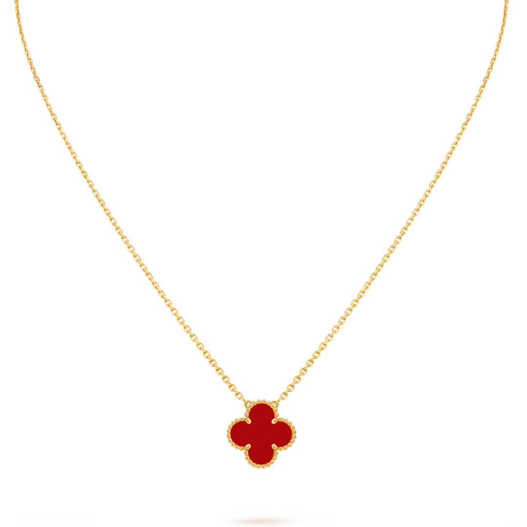 Collar Trébol Rubí Solitario – Baño de Oro 18K