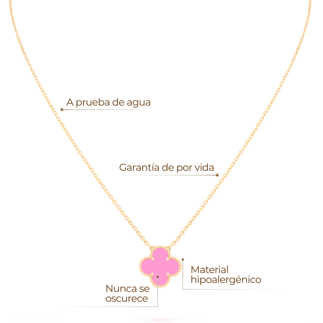 Collar Trébol Rosa Solitario – Baño de Oro 18K