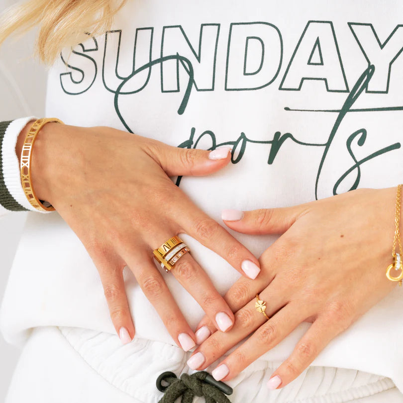 Anillo Aro Triple Números Romanos - Baño de Oro 18K