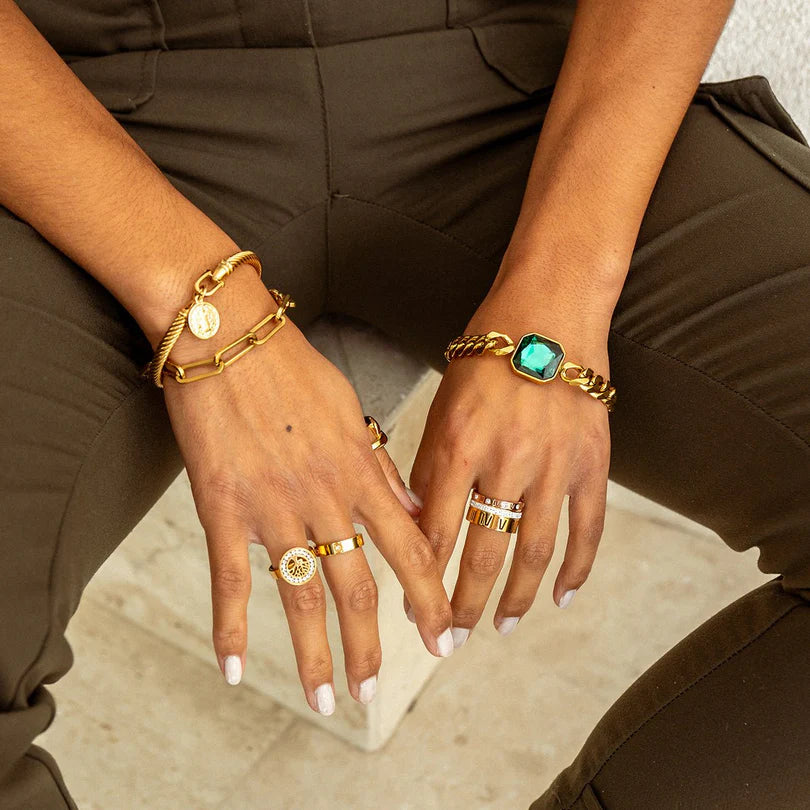 Anillo Aro Triple Números Romanos - Baño de Oro 18K