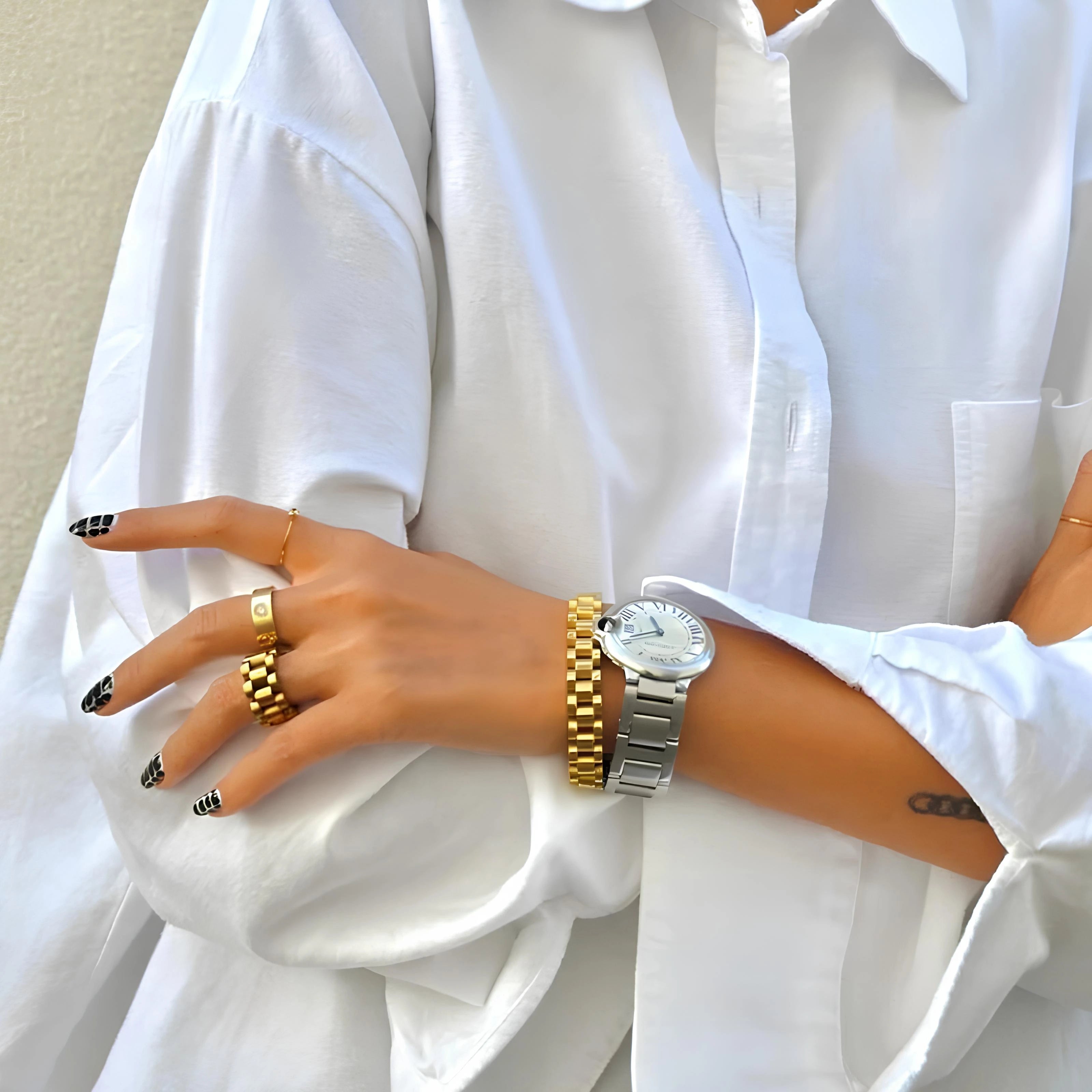 Anillo ZAYA de cadena ancha minimalista, baño de oro 18K; a prueba de agua, no se oscurece, hipoalergénico y con garantía de por vida.