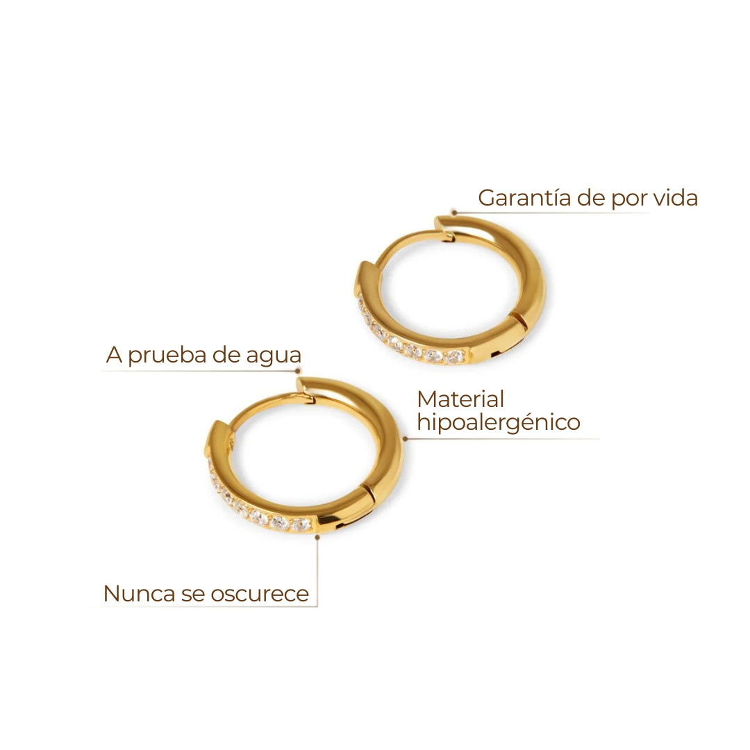 Aros ZAYA argolla Arielle con circonias pavé, baño de oro 18K; a prueba de agua, no se oscurecen, hipoalergénicos y con garantía de por vida.