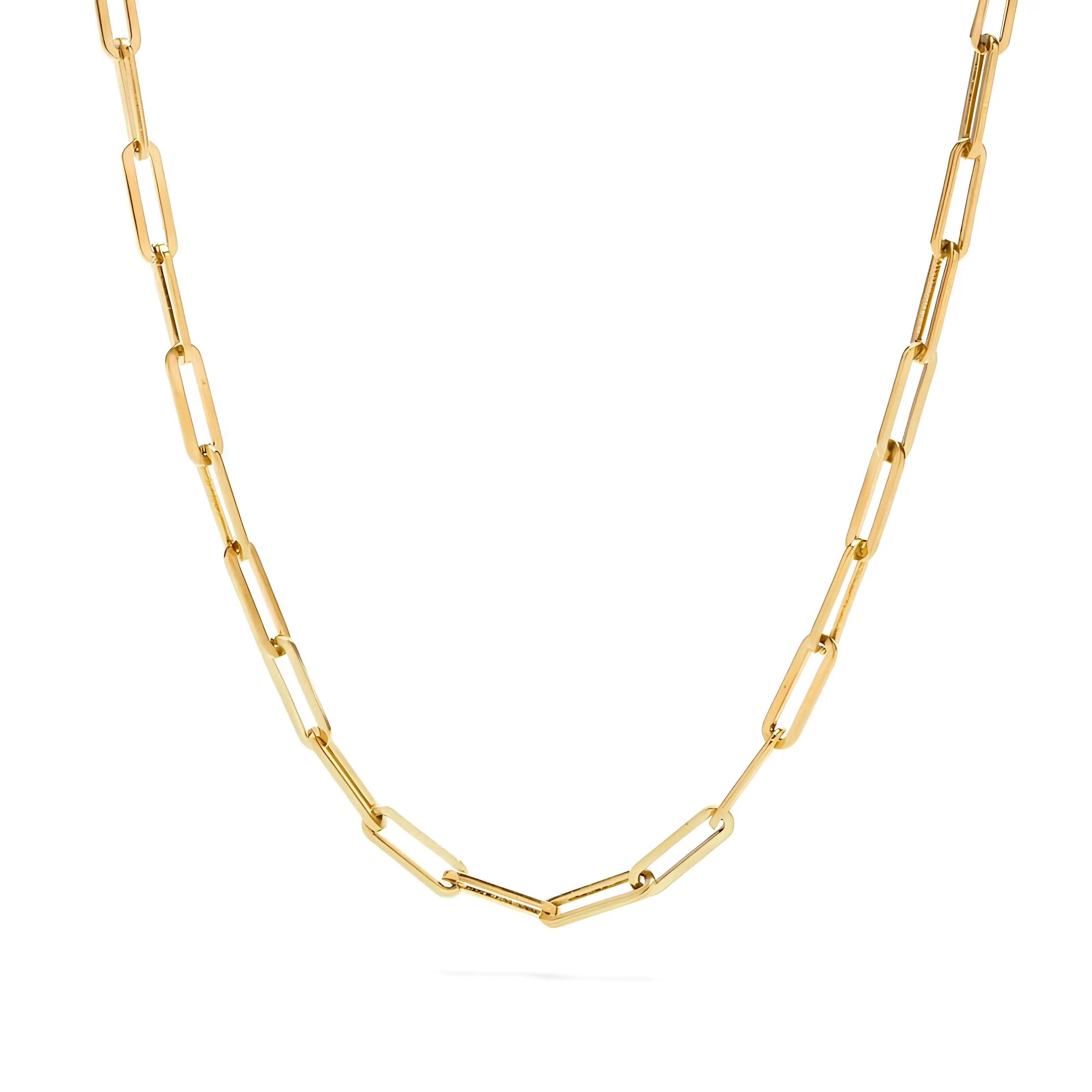 Collar ZAYA de cadena cartier (eslabones alargados) dorado, baño de oro 18K; a prueba de agua, no se oscurece, hipoalergénico y con garantía de por vida.