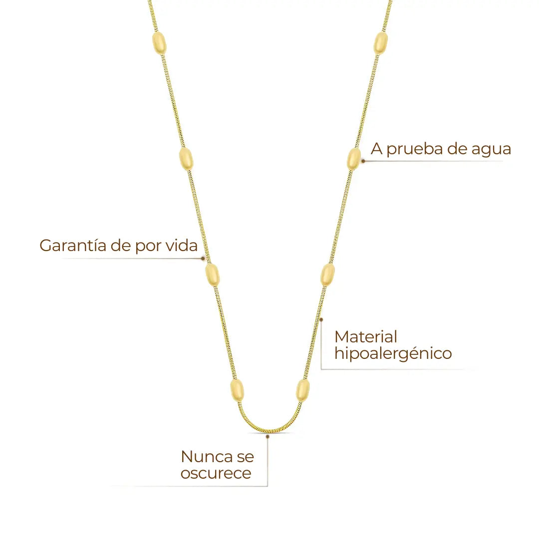 Collar ZAYA con esferas en estaciones, baño de oro 18K; hipoalergénico, a prueba de agua y con garantía de por vida.
