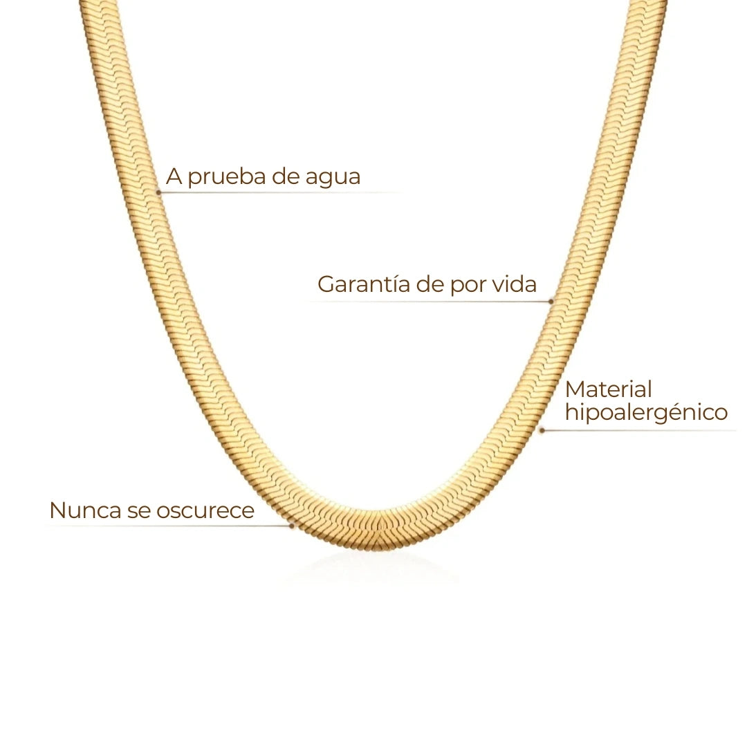 Collar ZAYA malla snake dorado, baño de oro 18K; a prueba de agua, no se oscurece, hipoalergénico y con garantía de por vida.