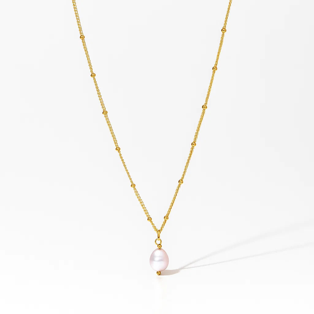 Collar Perla Barroca de ZAYA en acero inoxidable con baño de oro 18K, cadena fina de 45+5 cm y perla natural de 8 mm.