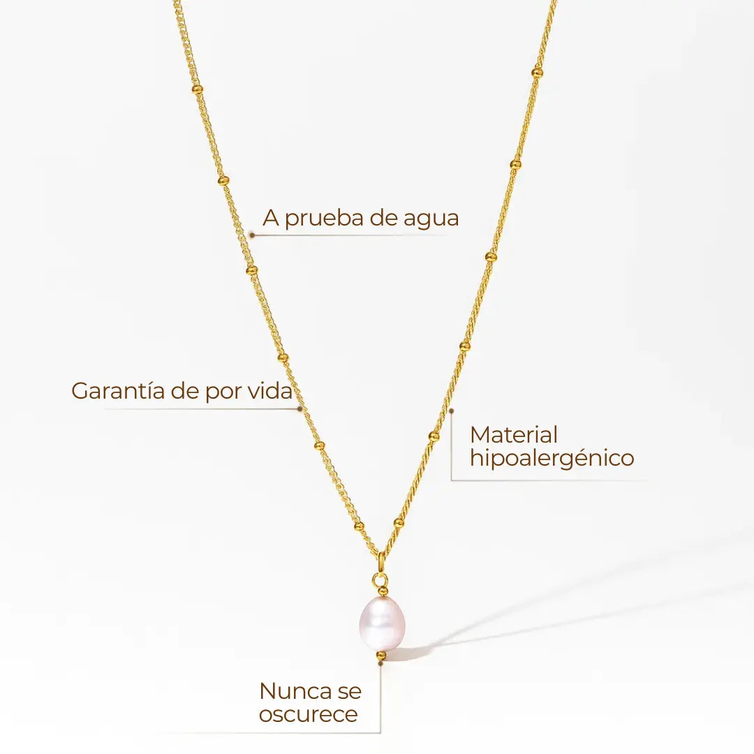 Collar Perla Barroca de ZAYA en acero inoxidable con baño de oro 18K, cadena fina de 45+5 cm y perla natural de 8 mm.