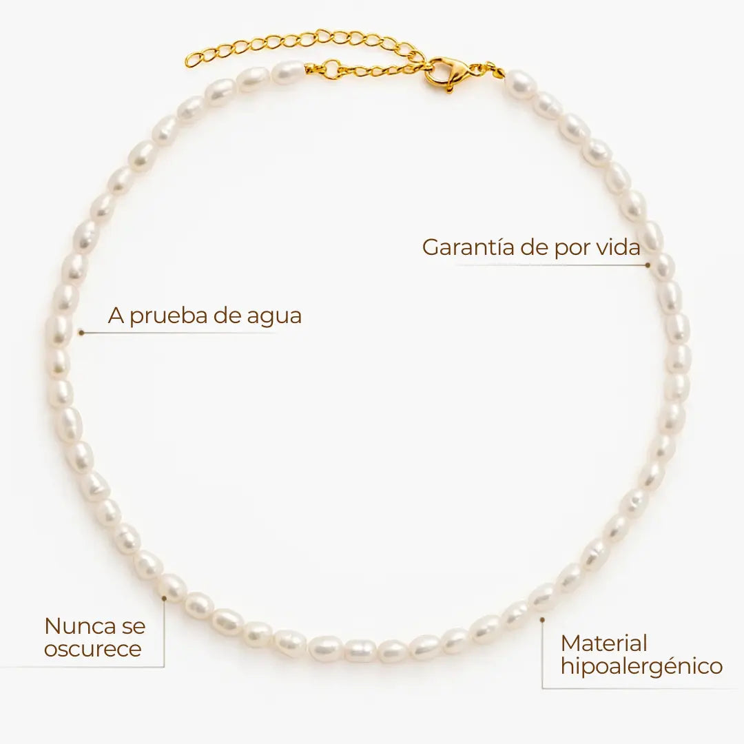Gargantilla ZAYA de perlas naturales de agua dulce, ajustable, baño de oro 18K; hipoalergénico, a prueba de agua y con garantía de por vida