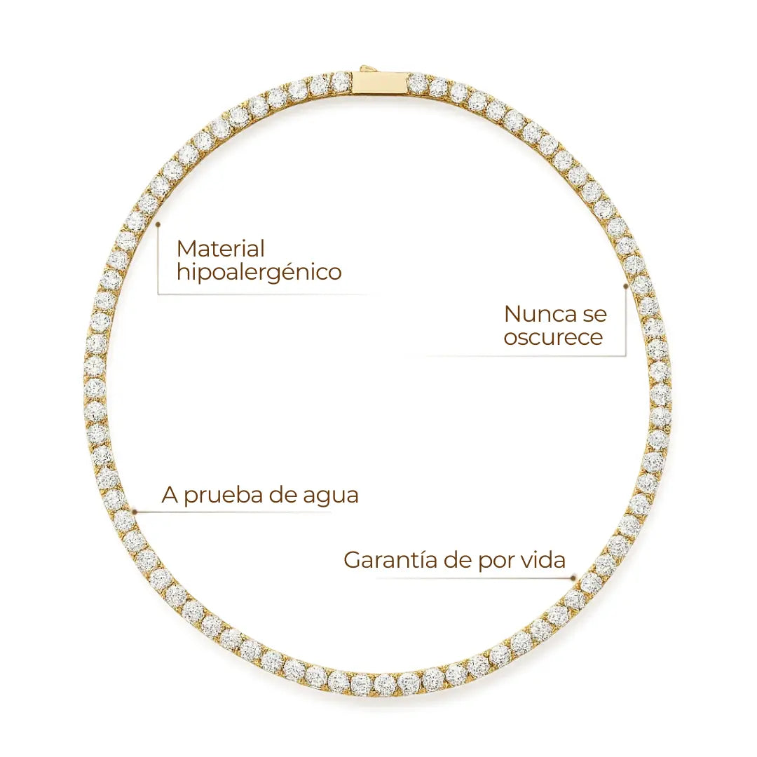 Gargantilla ZAYA tipo riviera con circonias, baño de oro 18K; hipoalergénica, a prueba de agua y con garantía de por vida