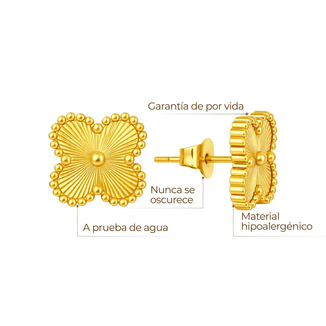 Aros Trébol Dorado – Baño de Oro 18K