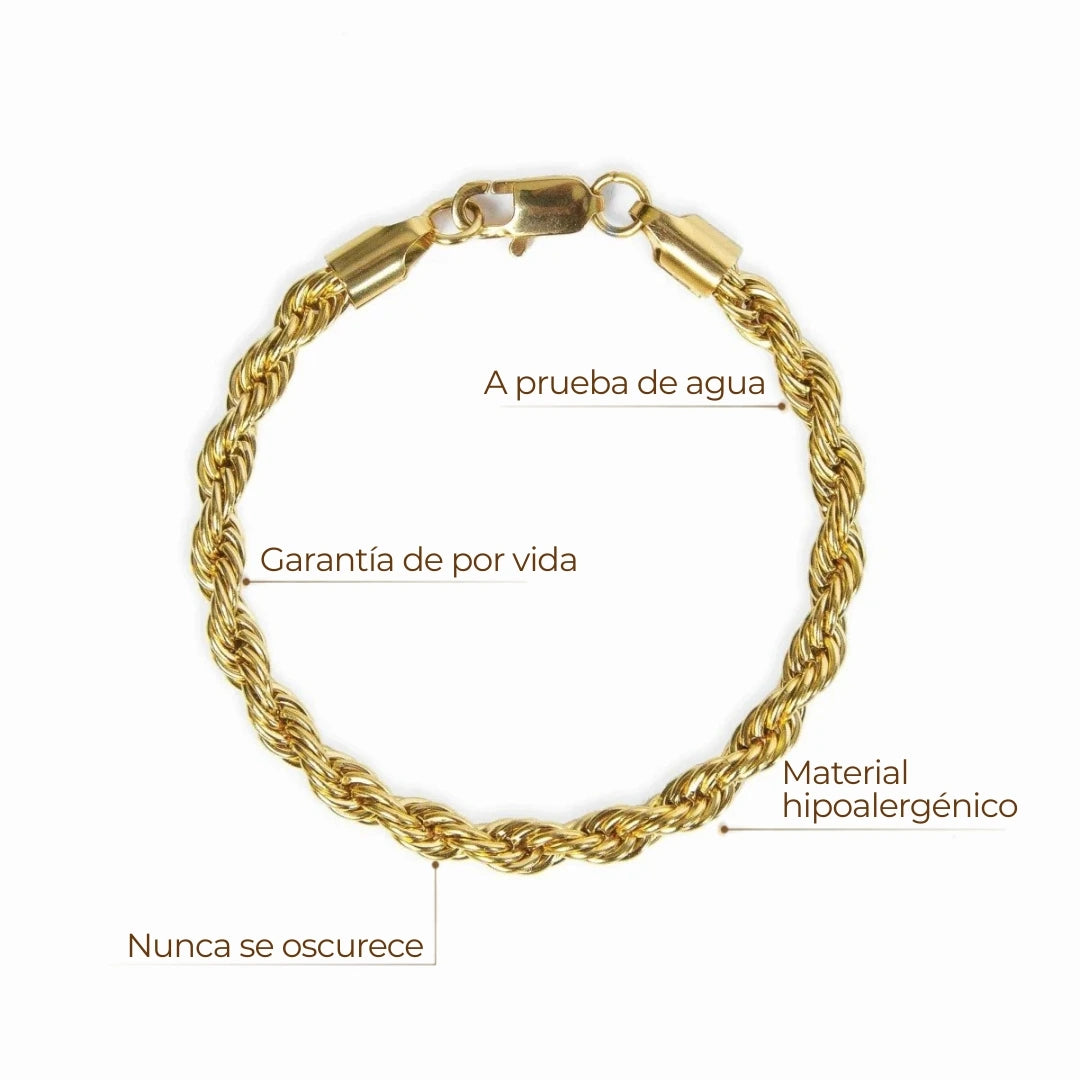 Pulsera Cadena Cuerda Trenzada - Baño de Oro 18K