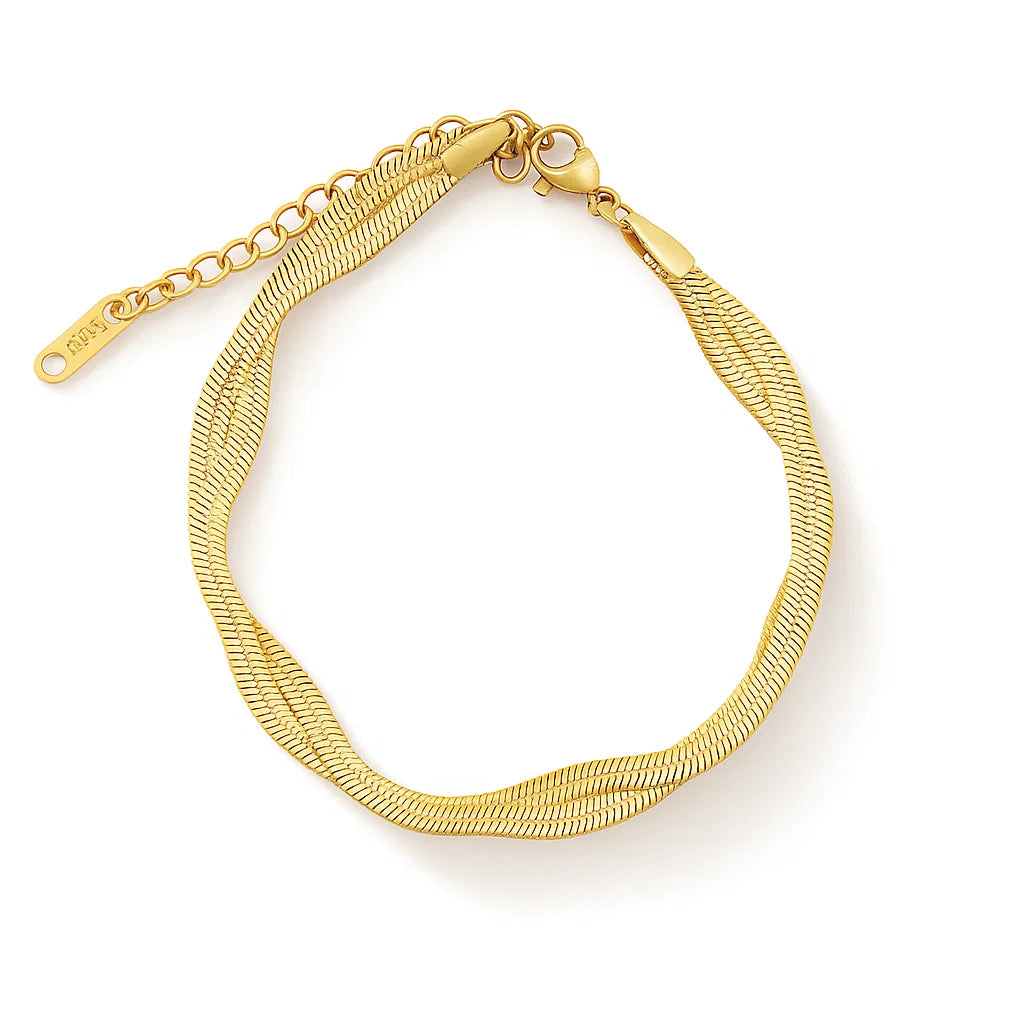 Pulsera ZAYA tipo snake ondulada, baño de oro 18K; hipoalergénica, a prueba de agua, no se oscurece y con garantía de por vida