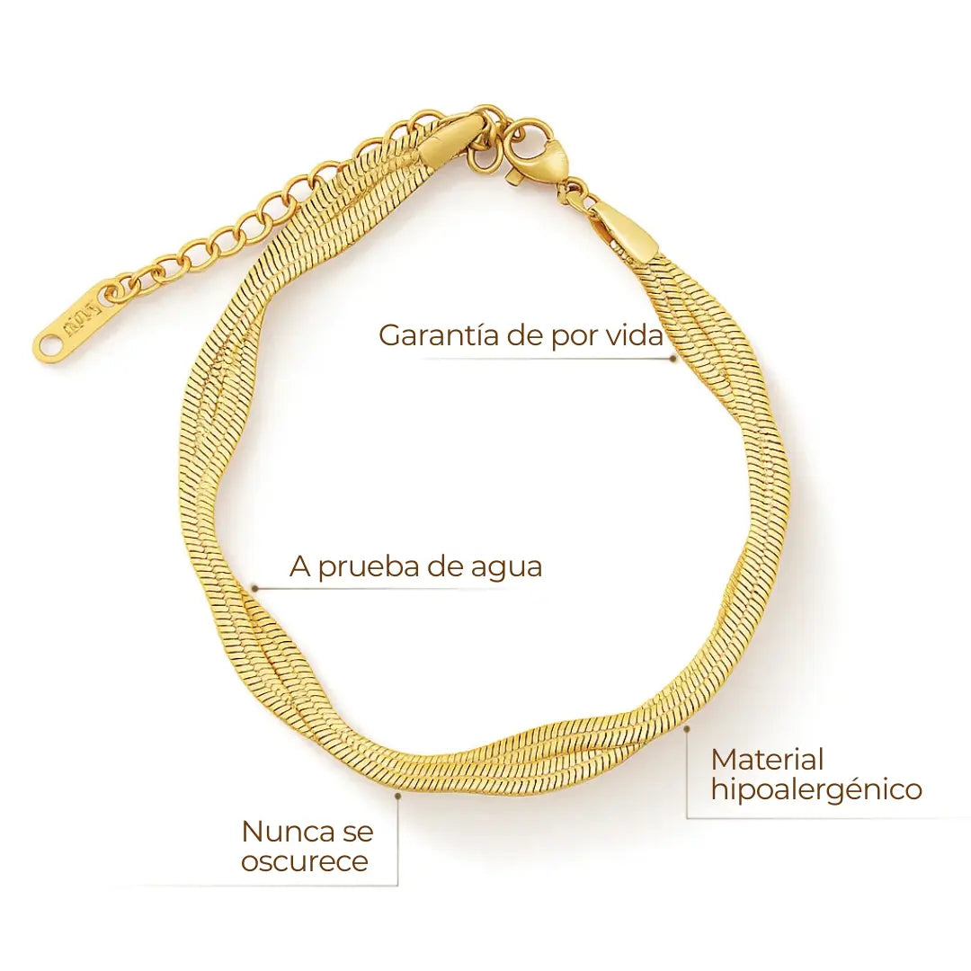 Pulsera ZAYA tipo snake ondulada, baño de oro 18K; hipoalergénica, a prueba de agua, no se oscurece y con garantía de por vida