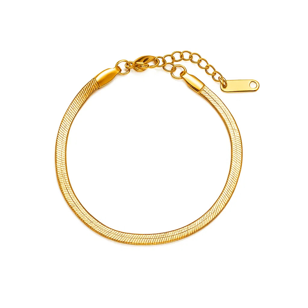 Pulsera ZAYA tipo snake plana, baño de oro 18K; hipoalergénica, a prueba de agua, no se oscurece y con garantía de por vida